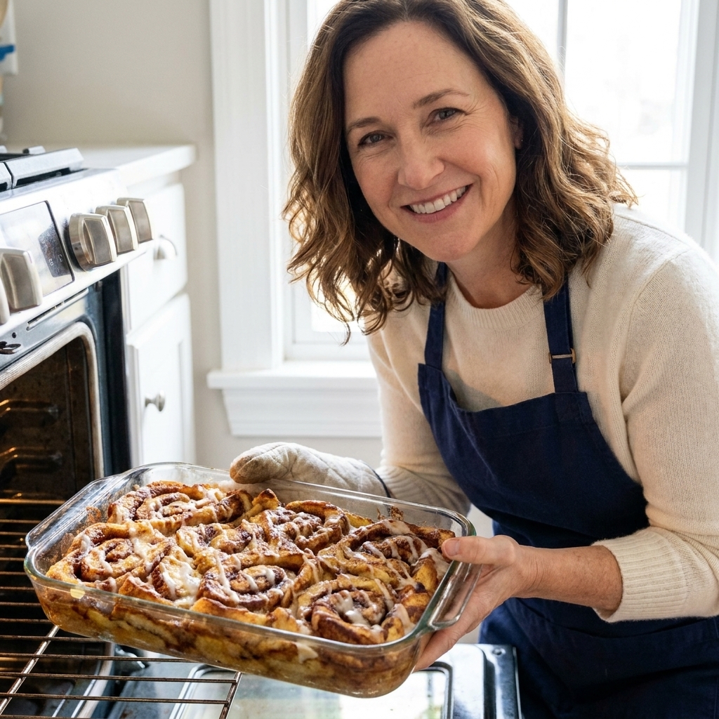 A sweet French toast casserole with cinnamon swirls and a light drizzle of icing, baked in a 9x13 dish